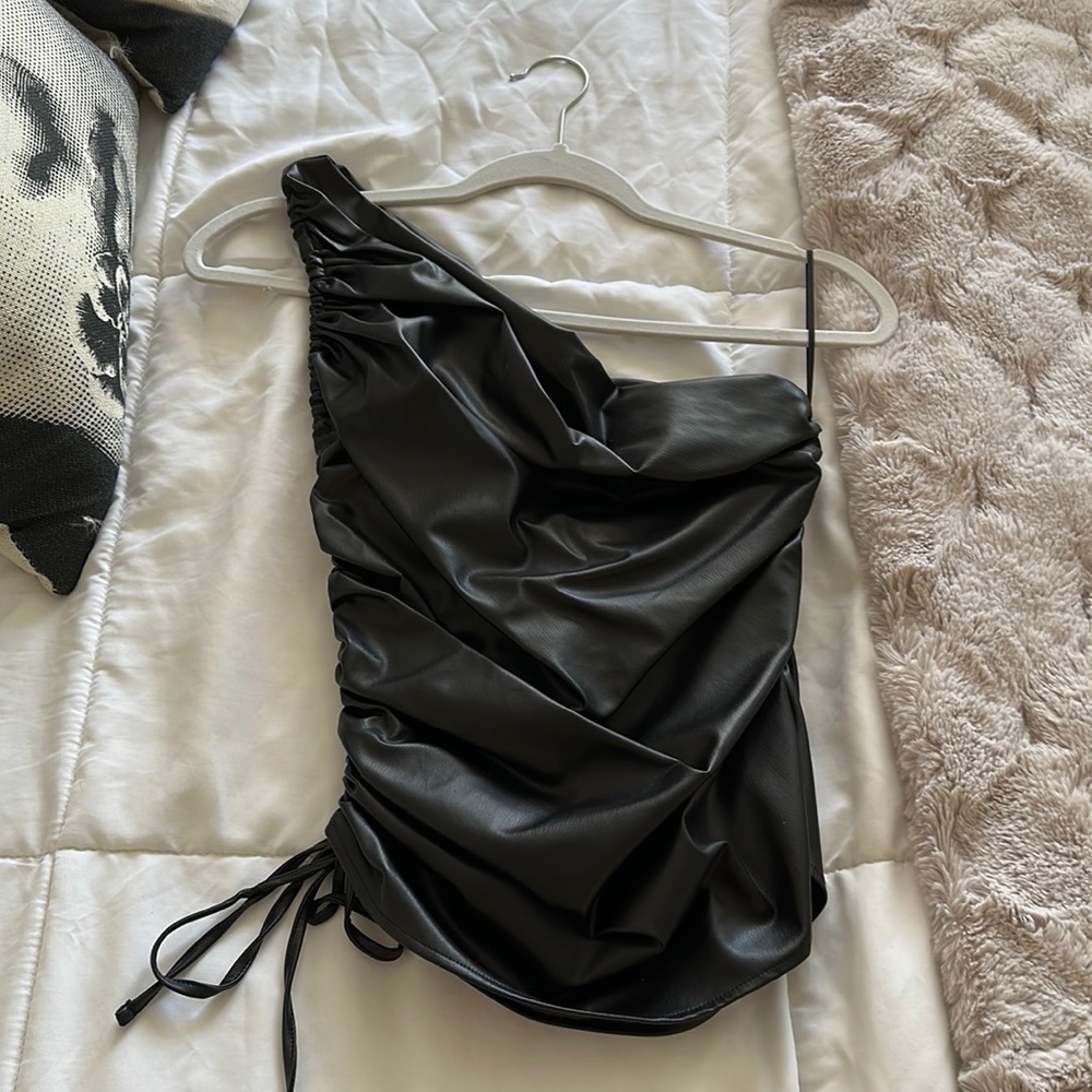 Leather one shoulder Zara blouse